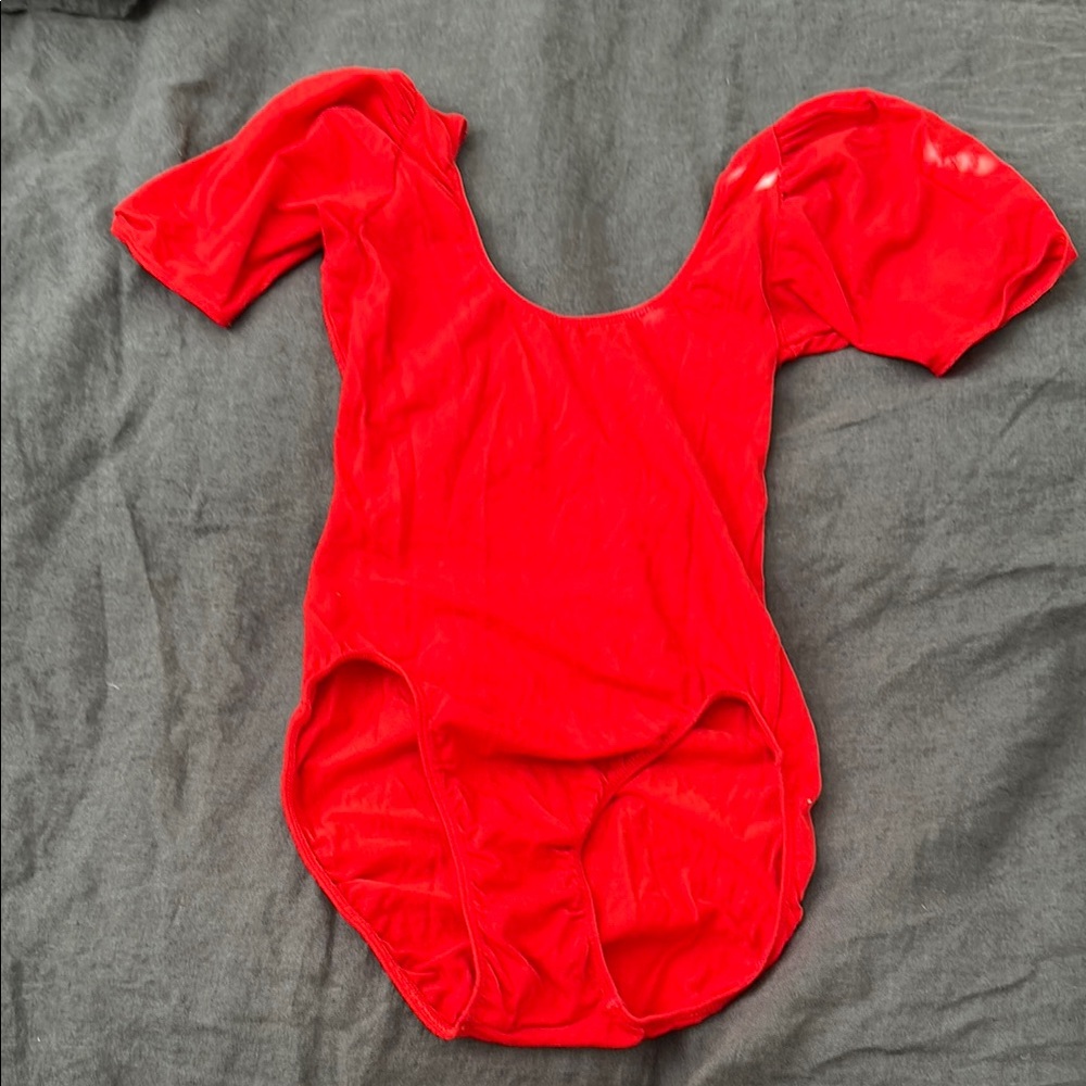 Vintage Dankin red 1980s puff sleeve leotard